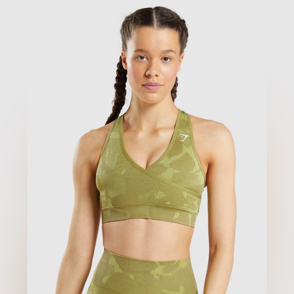 Gymshark Adapt Camo Seamless Sports Bra Savanna/Griffin Green Size S
